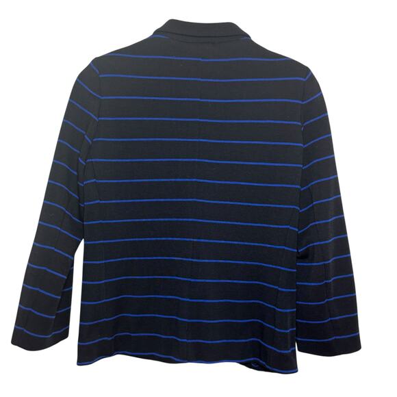 1990's Chanel Boutique Wool Black Blue Striped Jacket Skirt Set Lion Head Button - Picture 6 of 13